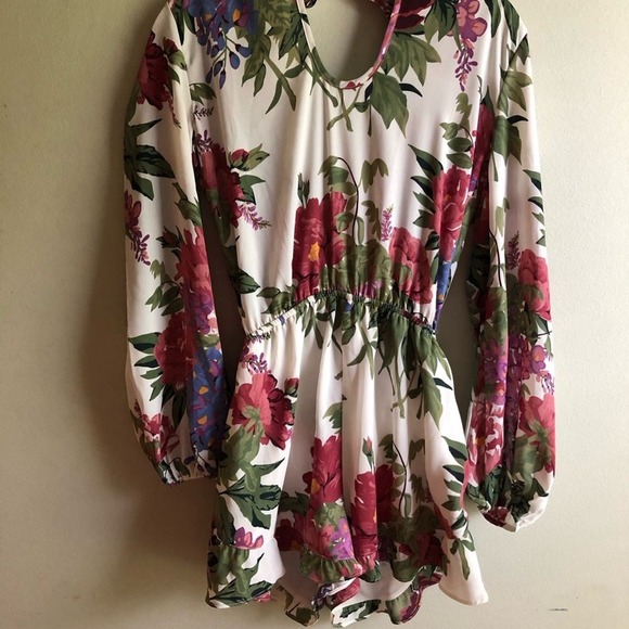 Show Me Your Mumu Womans Sz Small‎ Rocky Romper Floral Long Sleeve Ruffle Boho - Picture 4 of 11
